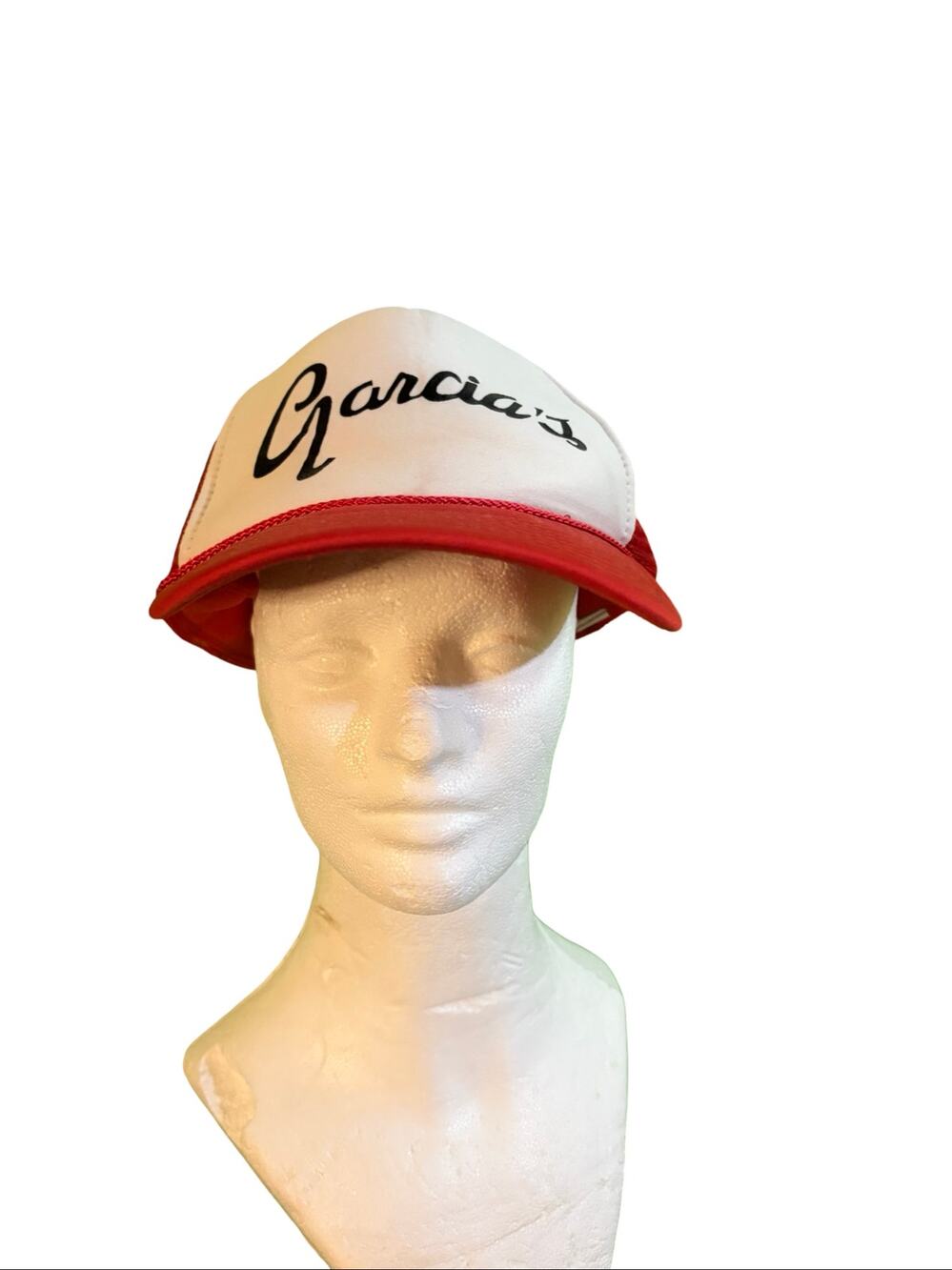 Vintage Garcia’s Trucker Hat Red White Snapback Fishing Bait Tackle Cap USA